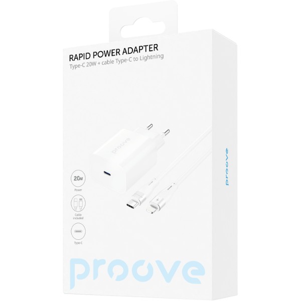 Фото - Мережевий зарядний пристрій Proove Rapid 20W Type-C + Кабель Type-C to Lightning White (WCRP20012102)
